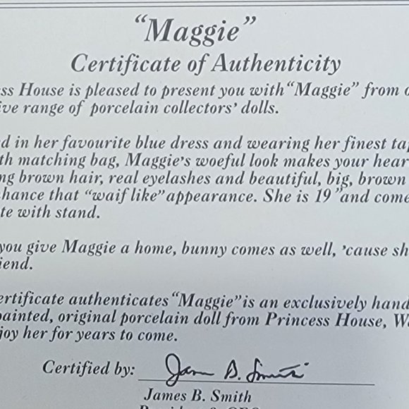 Maggie Porcelain Collector Doll from Princess House - Picture 6 of 7